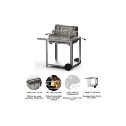 Barbecue Charbon Mendy Inox Marin + Chariot Inox + Tournebroche - Le Marquier -Équipement De Barbecue mendy inox sur chariot le marquier 3339380167155 4
